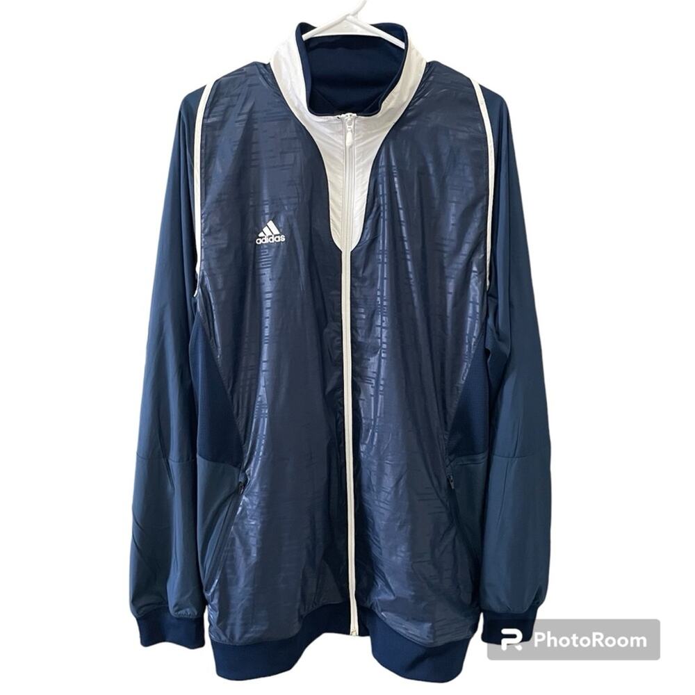 Adidas Mens Lightweight Climalite Jacket Windbreaker Athletic Blue & White Large - Picture 3 of 10